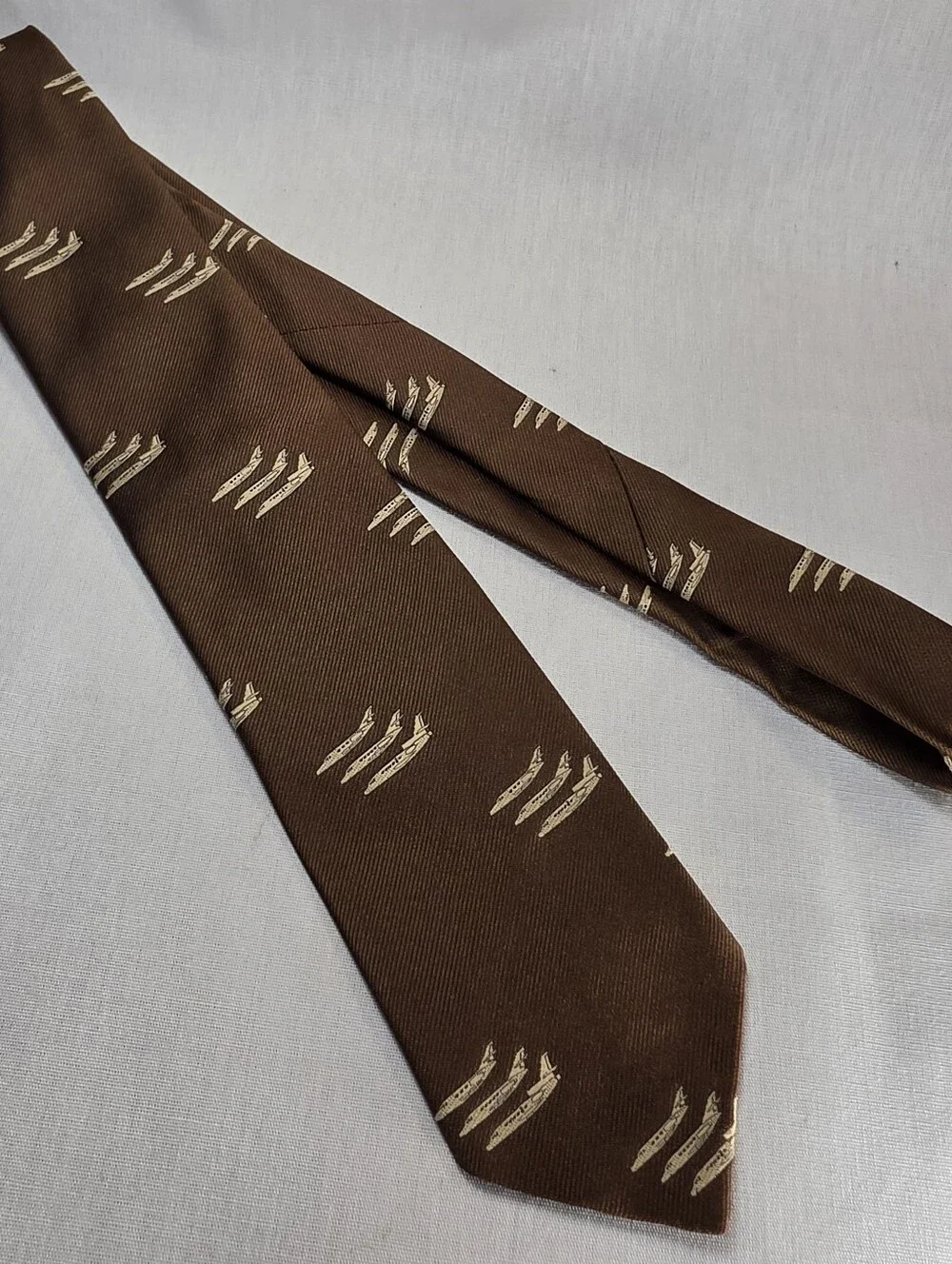 Retro Brown & Cream Airplane Motif Men's Tie